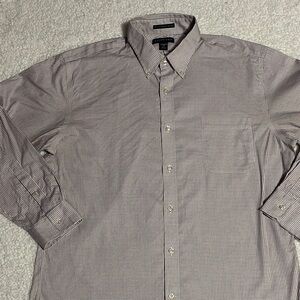 Lands end Mens tailored fit 16.5 - 34 button down dress shirt red blue checkered